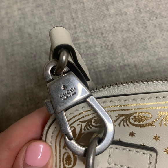 GUCCI X SEGA Calfskin GUCCY Stars Mini Dome Shoulder Bag Mystic White Gold - Picture 9 of 14